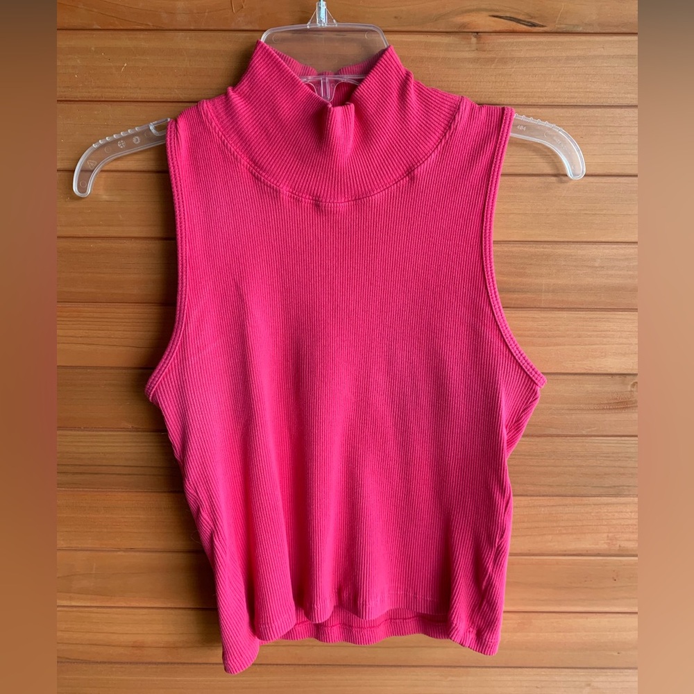 Big Bud Press Sleeveless Ribbed Turtleneck, Dark Pink, XS